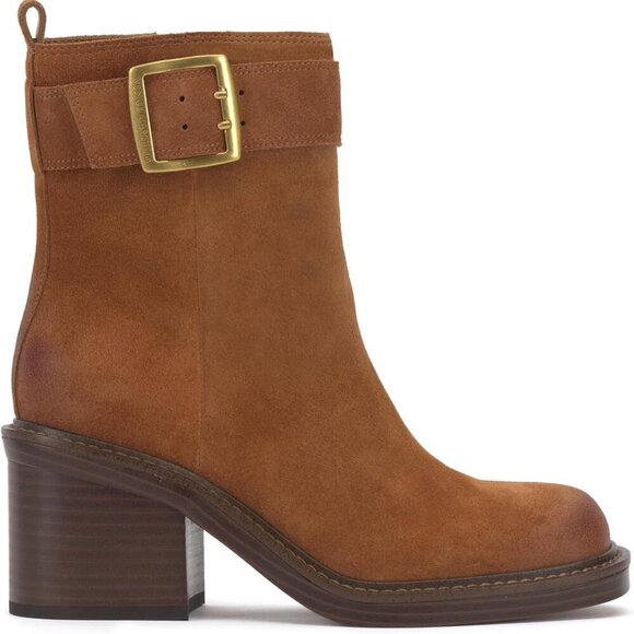 Women's Suede Ankle Bootie 9.5 Rubber Sole Stacked Heel Zip Closure - Picture 9 of 9